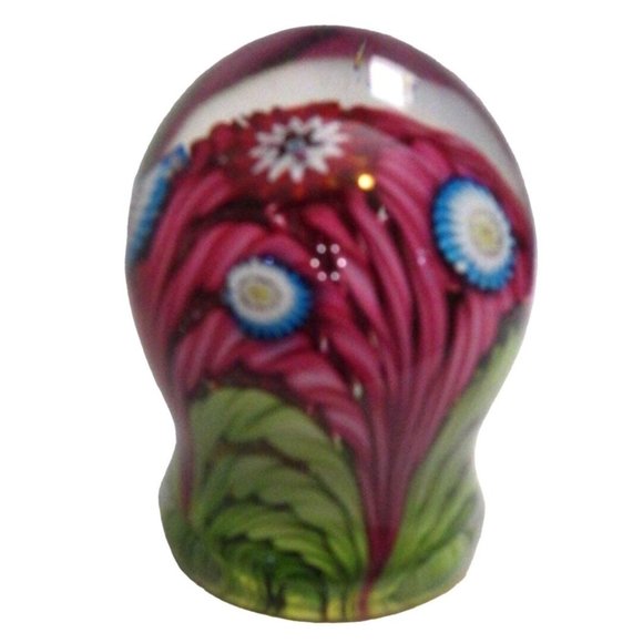 Fratelli Toso Murano Paperweight Globe Green Red Ribbons Millefiori Flower
